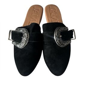 Free People x James Perse Collab Cowboy Buckle Black Suede Mule Size 37